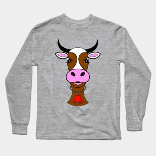 CUTE  Brown Cow Red Bell Cow Lover - Cute Animal Art Long Sleeve T-Shirt